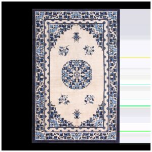 1880s Ivory Medallion Antique Chinese Ningxia Rug 5' 4" X 8' 3" Handknotted Wool Carpet