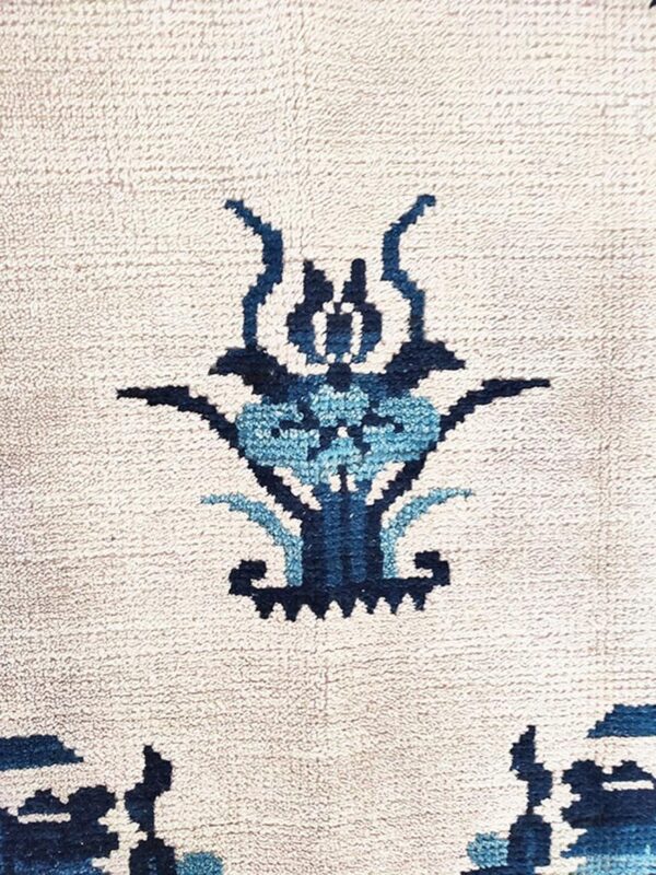 1880s ivory medallion antique chinese ningxia rug 5' 4" x 8' 3" handknotted wool carpet - detail view 3