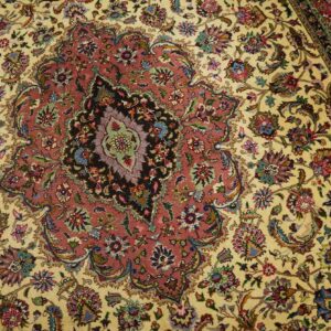 1880s Ivory Medallion Antique Persian Tabriz Rug 4' 10'' X 6' 0'' Knotted Wool Carpet - detail view 2