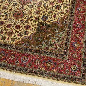 1880s Ivory Medallion Antique Persian Tabriz Rug 4' 10'' X 6' 0'' Knotted Wool Carpet - detail view 3