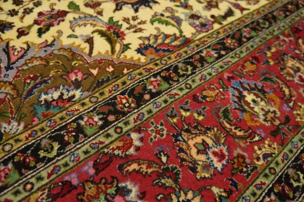 1880s ivory medallion antique persian tabriz rug 4' 10'' x 6' 0'' knotted wool carpet 5 1880s ivory medallion antique persian tabriz rug 4' 10'' x 6' 0'' knotted wool carpet - detail view 4