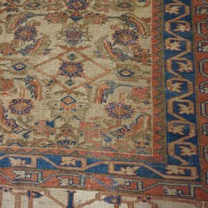 1880s Ivory Salmon Diamond Antique Persian Bakshaiesh Rug 15' X 18' Knotted Pile Wool Carpet - detail view 4