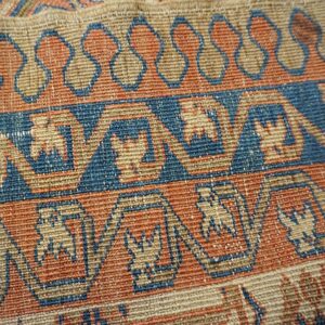 1880s Ivory Salmon Diamond Antique Persian Bakshaiesh Rug 15' X 18' Knotted Pile Wool Carpet - detail view 6
