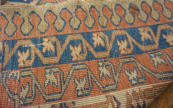 1880s ivory salmon diamond antique persian bakshaiesh rug 15' x 18' knotted pile wool carpet 7 1880s ivory salmon diamond antique persian bakshaiesh rug 15' x 18' knotted pile wool carpet - detail view 6