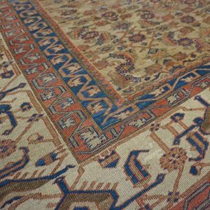 1880s Ivory Salmon Diamond Antique Persian Bakshaiesh Rug 15' X 18' Knotted Pile Wool Carpet - detail view 7