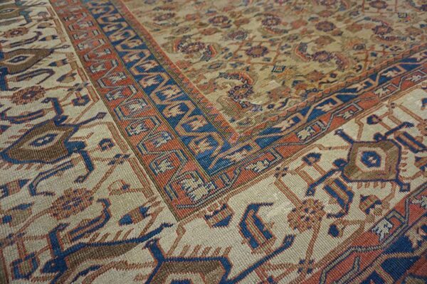 1880s ivory salmon diamond antique persian bakshaiesh rug 15' x 18' knotted pile wool carpet 8 1880s ivory salmon diamond antique persian bakshaiesh rug 15' x 18' knotted pile wool carpet - detail view 7
