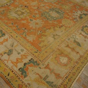 1880s Orange Tangerine Large Scale Antique Turkish Oushak Rug 8'4''x 11'2'' Handknotted Wool Carpet - detail view 3