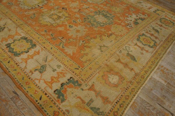 1880s orange tangerine large scale antique turkish oushak rug 8'4''x 11'2'' handknotted wool carpet - detail view 3
