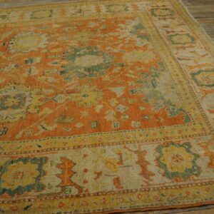 1880s Orange Tangerine Large Scale Antique Turkish Oushak Rug 8'4''x 11'2'' Handknotted Wool Carpet - detail view 5
