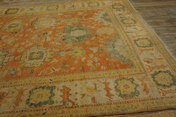 1880s orange tangerine large scale antique turkish oushak rug 8'4''x 11'2'' handknotted wool carpet - detail view 5