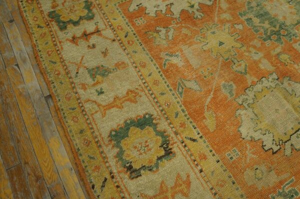 1880s orange tangerine large scale antique turkish oushak rug 8'4''x 11'2'' handknotted wool carpet - detail view 7