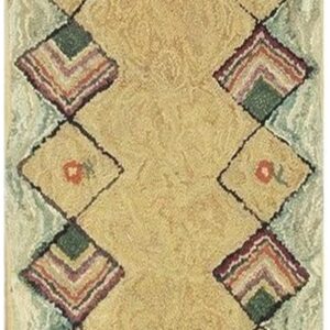 1880s Rustic Beige Open Field Folk Art Runnner Antique American Wool Hooked Rug
