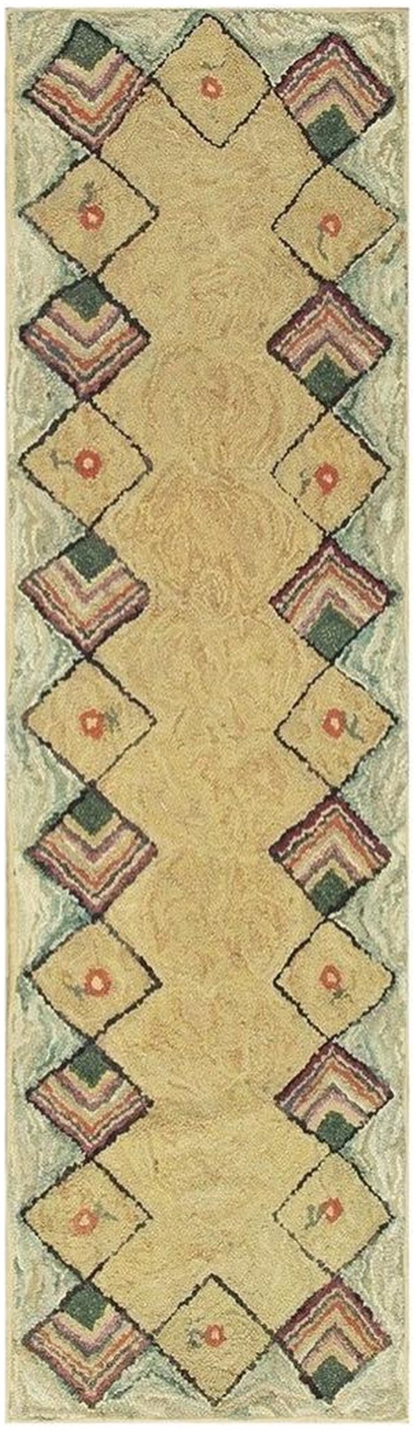 1880s rustic beige open field folk art runnner antique american wool hooked rug 1 1880s rustic beige open field folk art runnner antique american wool hooked rug
