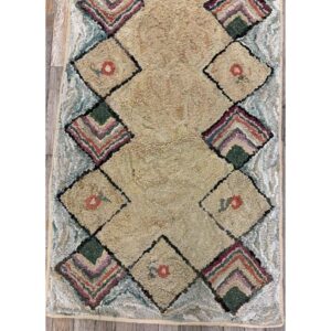 1880s Rustic Beige Open Field Folk Art Runnner Antique American Wool Hooked Rug - detail view 4