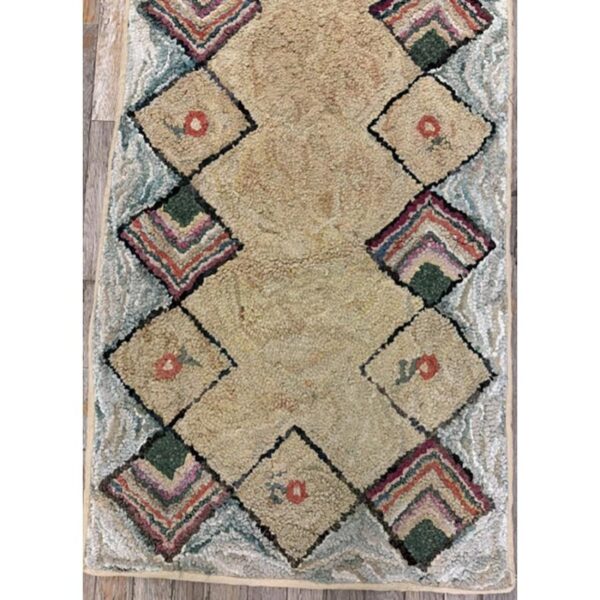 1880s rustic beige open field folk art runnner antique american wool hooked rug 5 1880s rustic beige open field folk art runnner antique american wool hooked rug - detail view 4
