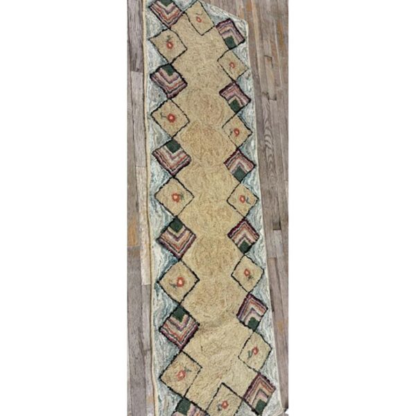 1880s rustic beige open field folk art runnner antique american wool hooked rug 6 1880s rustic beige open field folk art runnner antique american wool hooked rug - detail view 5