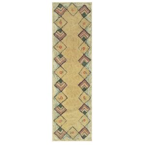 1880s Rustic Beige Open Field Folk Art Runnner Antique American Wool Hooked Rug - detail view 6