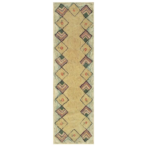 1880s rustic beige open field folk art runnner antique american wool hooked rug 7 1880s rustic beige open field folk art runnner antique american wool hooked rug - detail view 6