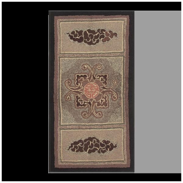 1880s small gray medallion shou symbolsfolk art antique american wool hooked rug 1 1880s small gray medallion shou symbolsfolk art antique american wool hooked rug