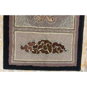 1880s Small Gray Medallion Shou SymbolsFolk Art Antique American Wool Hooked Rug - detail view 2
