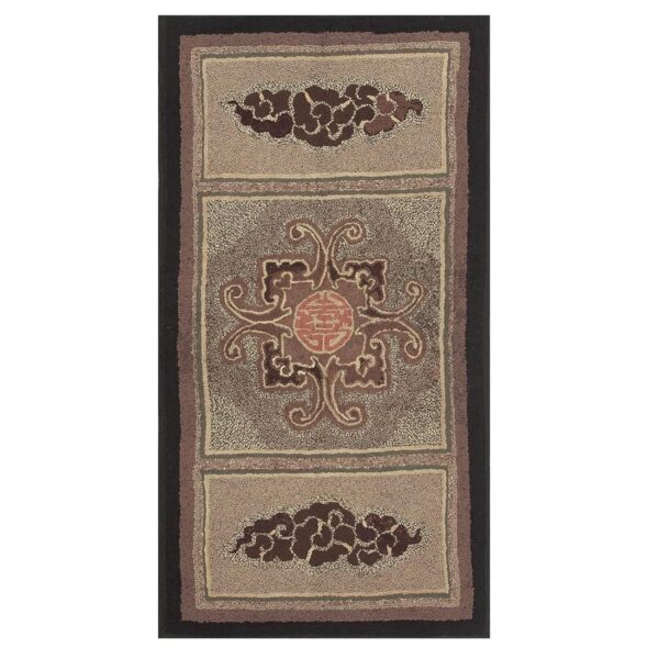 1880s small gray medallion shou symbolsfolk art antique american wool hooked rug 5 1880s small gray medallion shou symbolsfolk art antique american wool hooked rug - detail view 4