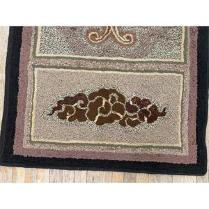 1880s Small Gray Medallion Shou SymbolsFolk Art Antique American Wool Hooked Rug - detail view 5