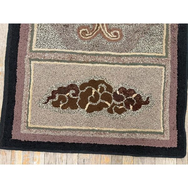 1880s small gray medallion shou symbolsfolk art antique american wool hooked rug 6 1880s small gray medallion shou symbolsfolk art antique american wool hooked rug - detail view 5