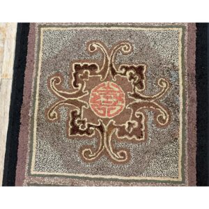 1880s Small Gray Medallion Shou SymbolsFolk Art Antique American Wool Hooked Rug - detail view 6