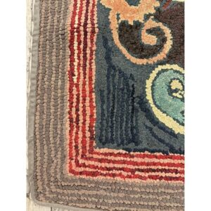1880s Small Traditional Brown Leaves Folk Art Antique American Wool Hooked Rug - detail view 5