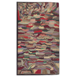1880s Traditional American Geometric Folk Art Multicolor Antique Hooked Wool Rug (SKU 7053), main view