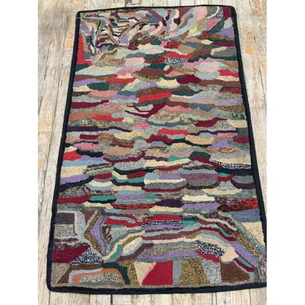 1880s traditional american geometric folk art multicolor antique hooked wool rug 2 1880s traditional american geometric folk art multicolor antique hooked wool rug - detail view 1