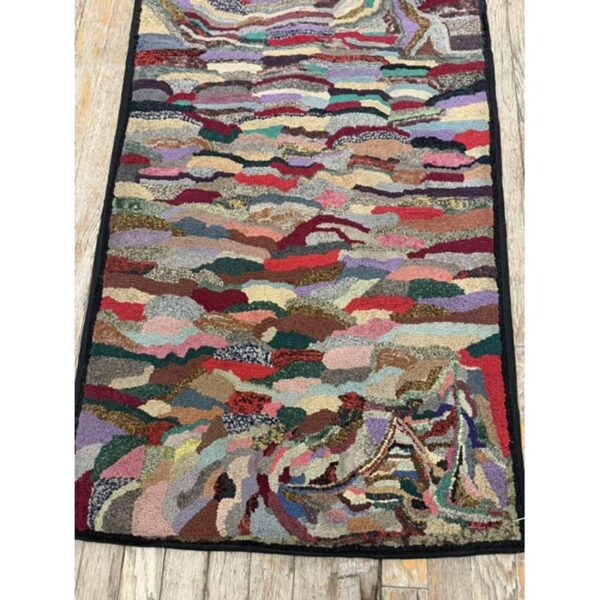 1880s traditional american geometric folk art multicolor antique hooked wool rug 3 1880s traditional american geometric folk art multicolor antique hooked wool rug - detail view 2