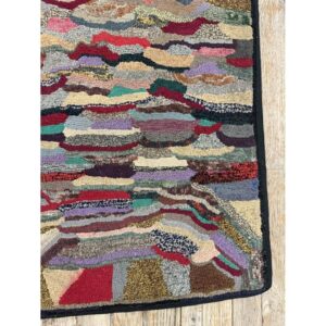 1880s Traditional American Geometric Folk Art Multicolor Antique Hooked Wool Rug - detail view 3