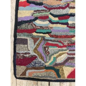 1880s Traditional American Geometric Folk Art Multicolor Antique Hooked Wool Rug - detail view 4