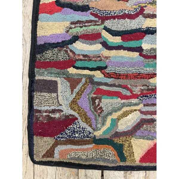 1880s traditional american geometric folk art multicolor antique hooked wool rug 5 1880s traditional american geometric folk art multicolor antique hooked wool rug - detail view 4