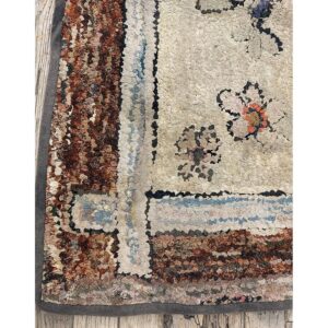 1880s Traditional Beige Antique Folk Art American Hooked Knotted Wool Rug - detail view 4
