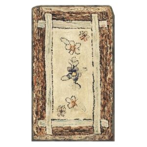 1880s Traditional Beige Antique Folk Art American Hooked Knotted Wool Rug - detail view 7