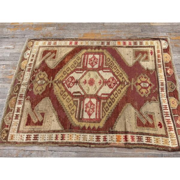 1890s antique warm red medallion anatolian turkish knotted pile decorative rug - detail view 1