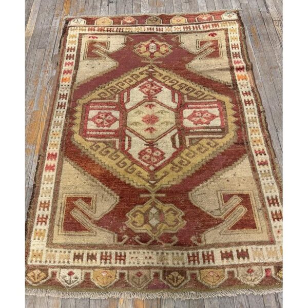 1890s antique warm red medallion anatolian turkish knotted pile decorative rug - detail view 2
