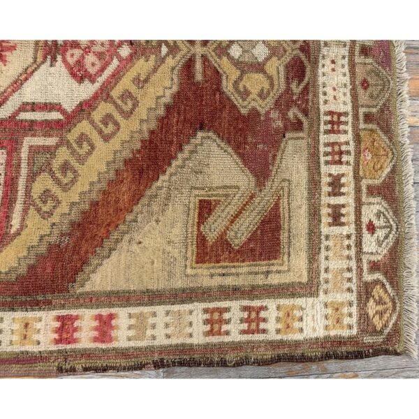 1890s antique warm red medallion anatolian turkish knotted pile decorative rug - detail view 3