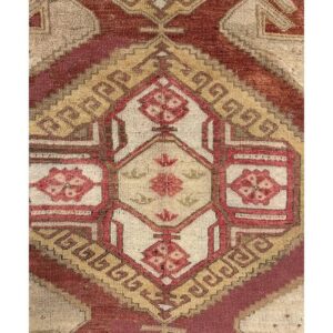 1890s Antique Warm Red Medallion Anatolian Turkish Knotted Pile Decorative Rug - detail view 4