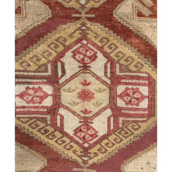 1890s antique warm red medallion anatolian turkish knotted pile decorative rug - detail view 4