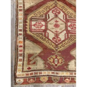 1890s Antique Warm Red Medallion Anatolian Turkish Knotted Pile Decorative Rug - detail view 5
