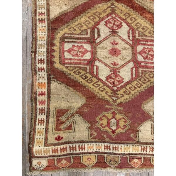 1890s antique warm red medallion anatolian turkish knotted pile decorative rug - detail view 5