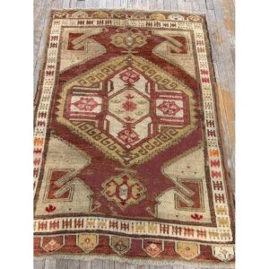 1890s Antique Warm Red Medallion Anatolian Turkish Knotted Pile Decorative Rug - detail view 6