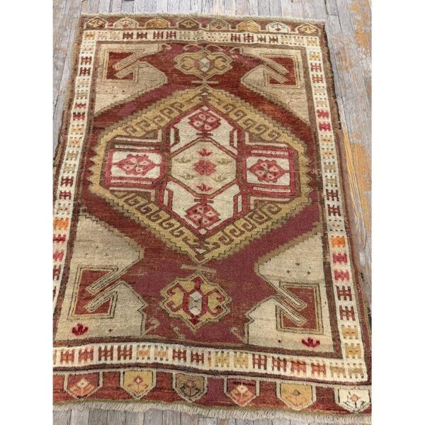 1890s antique warm red medallion anatolian turkish knotted pile decorative rug - detail view 6
