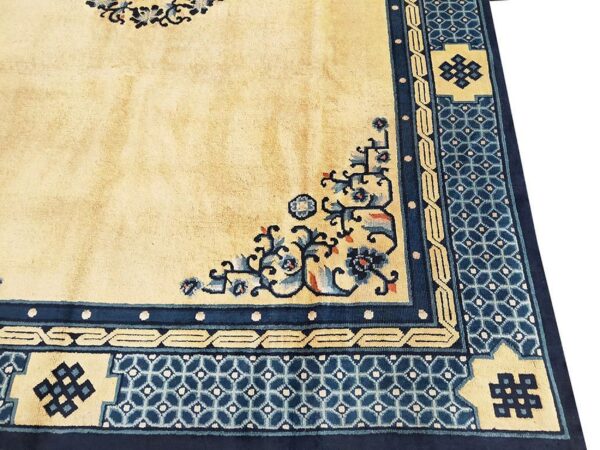 1890s beige medallion antique chinese peking rug 8'10" x 11'8" handknotted wool carpet 4 1890s beige medallion antique chinese peking rug 8'10" x 11'8" handknotted wool carpet - detail view 3