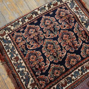 1890s Black Medallion Antique S. Persian Afshar Saddle Bag Rug 2' X 4'2" Knotted Pile Wool Carpet - detail view 1