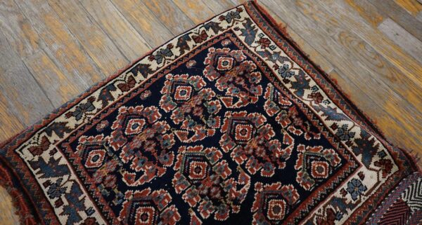 1890s black medallion antique s. Persian afshar saddle bag rug 2' x 4'2" knotted pile wool carpet - detail view 2