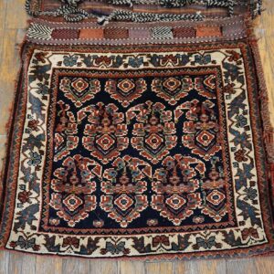 1890s Black Medallion Antique S. Persian Afshar Saddle Bag Rug 2' X 4'2" Knotted Pile Wool Carpet - detail view 3